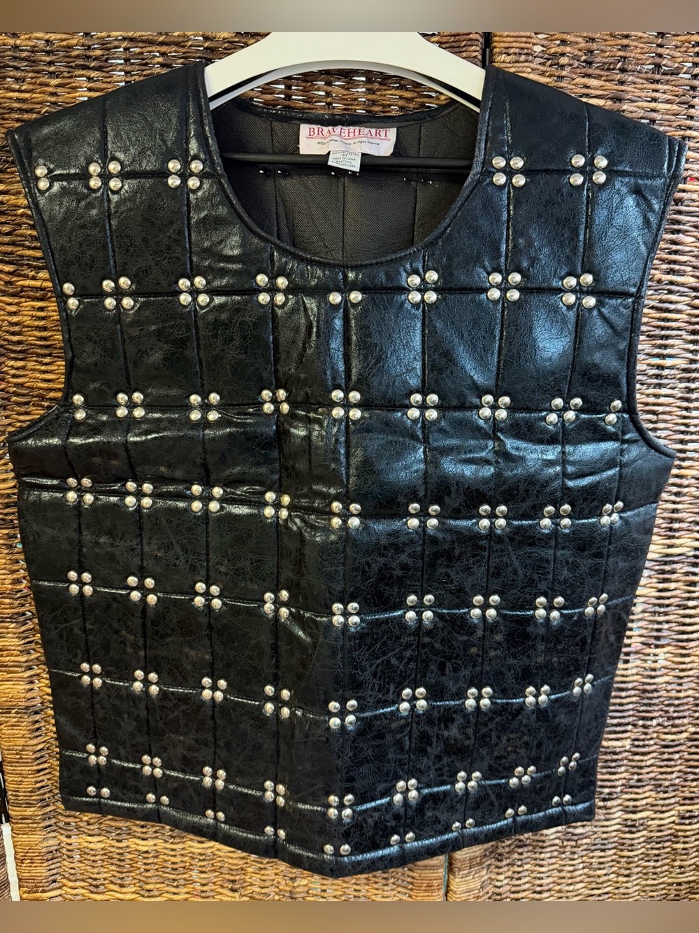 Braveheart- Set of 2- Brown undershirt with Black Studded Faux Leather Vest-ST